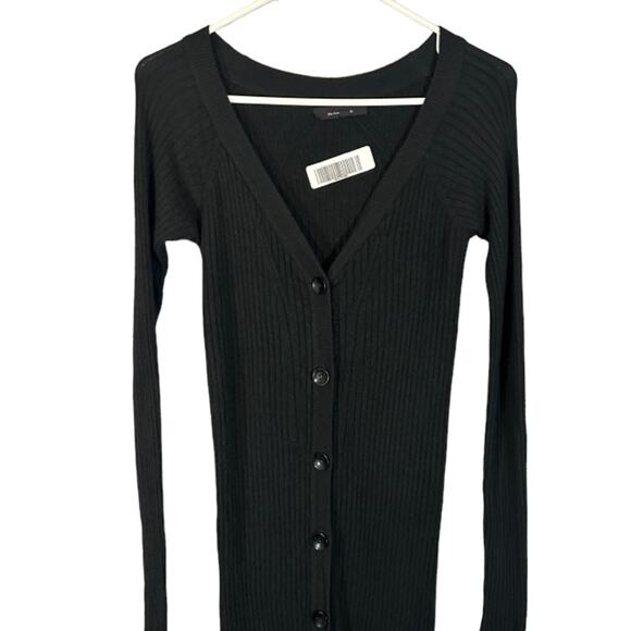 Olivaceous Black Ribbed Textured Long Sleeve Button Front Maxi Dress Women Sz S - Picture 3 of 9